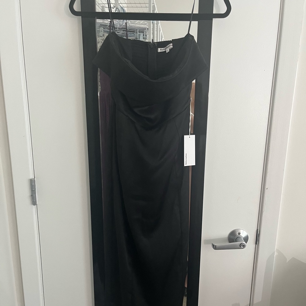Johan Satin Reformation Dress (Black) (Size 2)